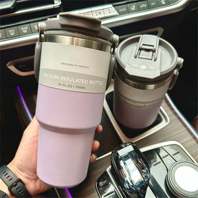 Portable Car Tumbler Cup with Lid and Straw Vacuum Insulated Water Bottle-Purple