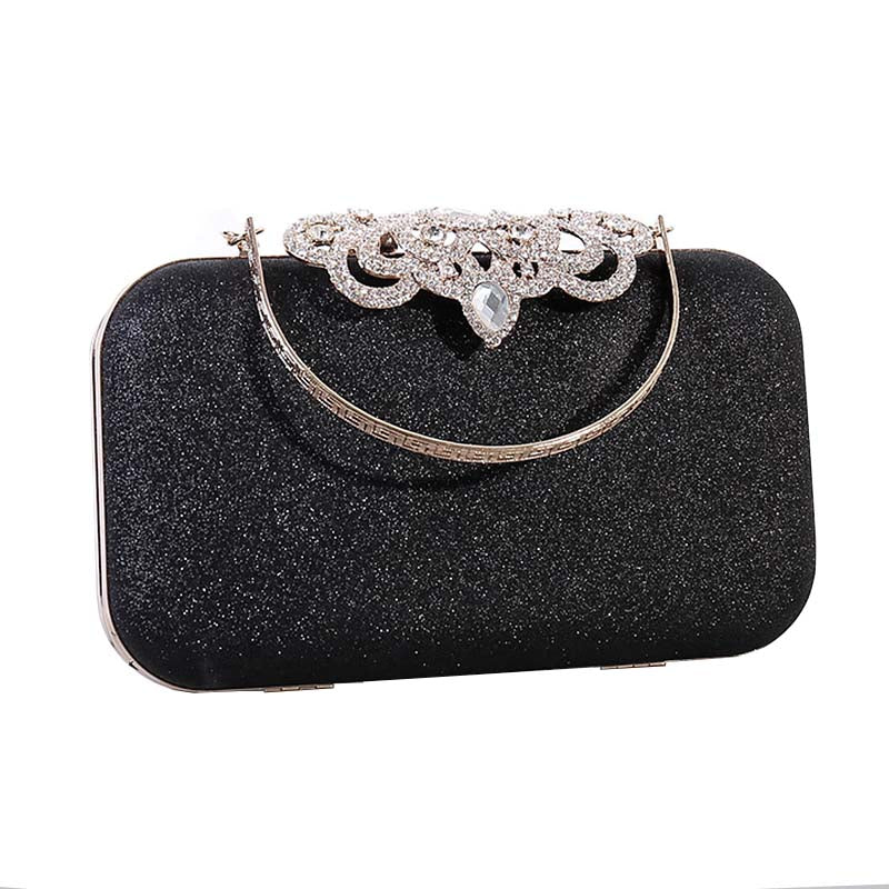 Ladies Rhinestones Clutch Crown Decoration Vintage Evening Bag-Black