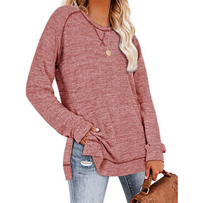 Womens Fall Crewneck Tunic Tops Loose Long Sleeve-Skin Red