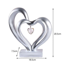 Double Heart Sculpture Home Decor Valentines Day Gift-Silver