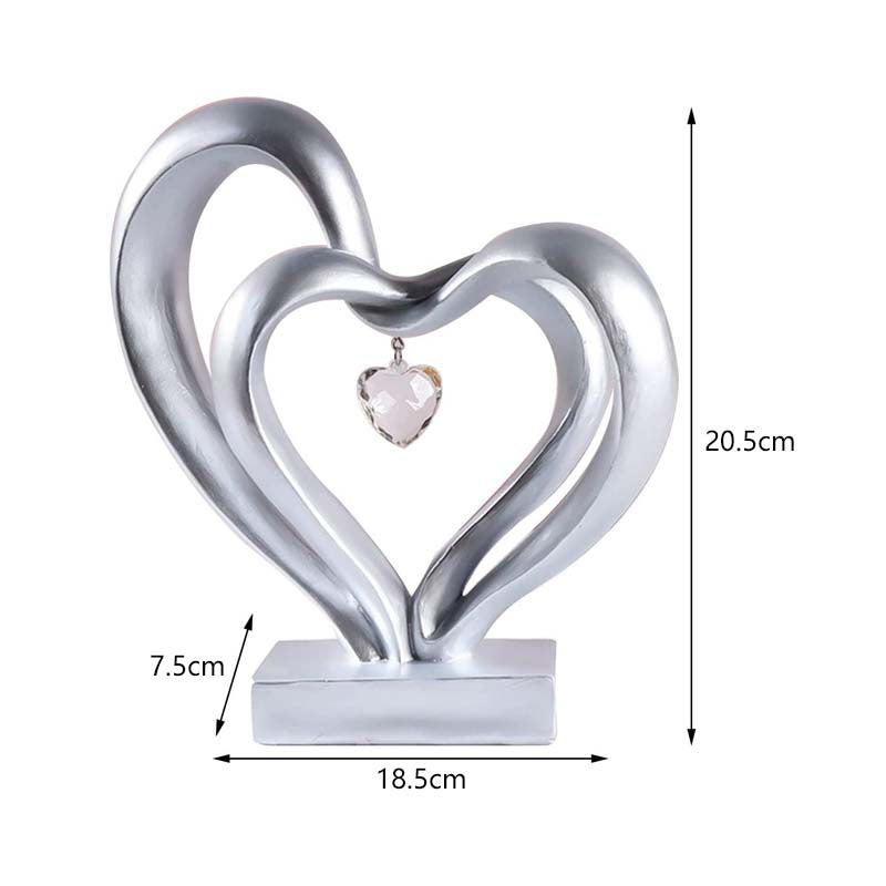 Double Heart Sculpture Home Decor Valentines Day Gift-Silver