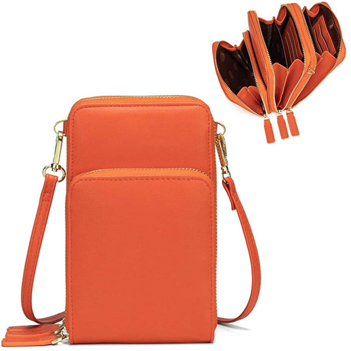 Crossbody Phone Bag for Women Small Shoulder Bag Cell Phone Wallet Purses and Handbags with 14 Credit Card Slots-Orange