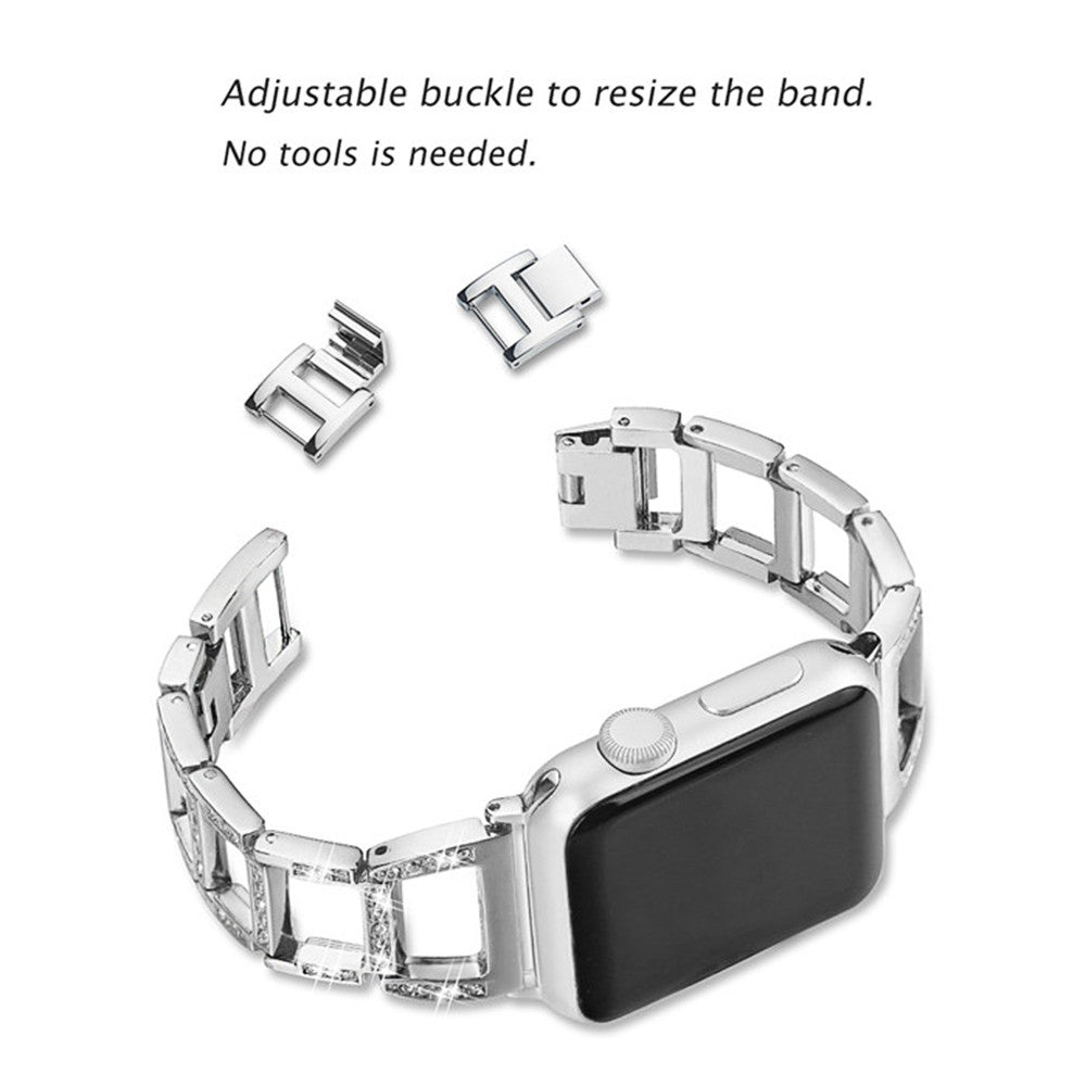 Stylish Diamond Metal Watch Band For Apple Watch SE/6/5/4/3/2/1(Silver)