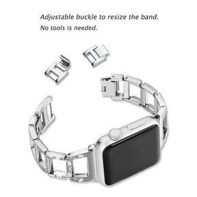 Stylish Diamond Metal Watch Band For Apple Watch SE/6/5/4/3/2/1(Silver)