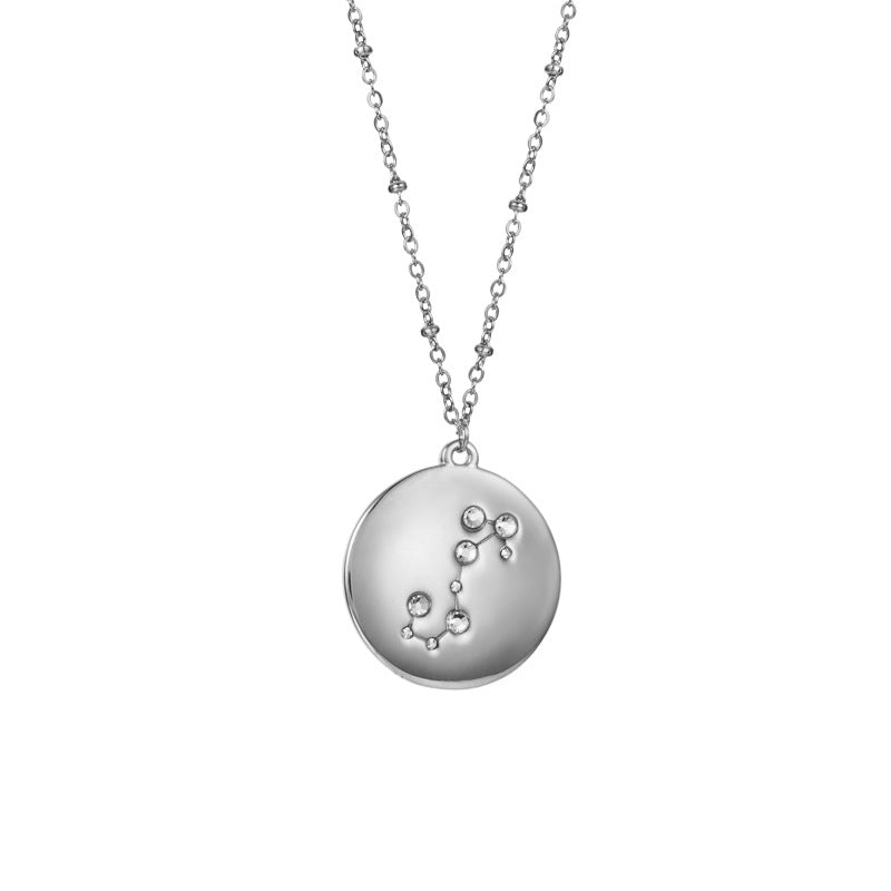 12 Constellation Coin Disc Silver Necklace Engraving Astrology Pendant-Scorpio