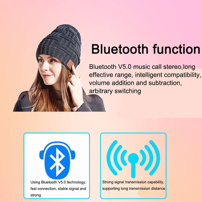 Knitted Bluetooth Beanie Winter Music Hat with Built-In Stereo Speakers-Black1