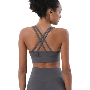 Comfort Sports Bra Push up Medium Support Yoga Tops Padded-Grey