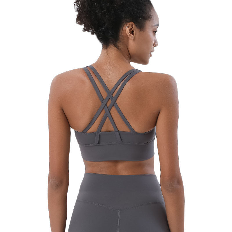 Comfort Sports Bra Push up Medium Support Yoga Tops Padded-Grey