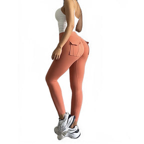 Womens Yoga Pants High Waist Leggings with Pockets for Workout-Coral Red