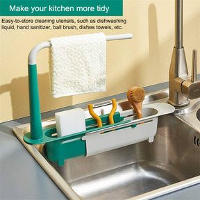 Telescopic Sink Storage Rack Dishcloth Sponge Draining Holder-Green