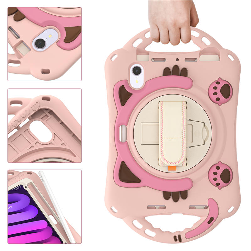 CatA iPad Silicone Case For iPad Mini 6 Built-in Handle Stand With a Strap-Pink