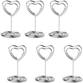 20 Pieces Mini Place Card Holders Table Number Stand Table Card Holder Wire Table Picture Photo Holder-Silver-heart Shaped