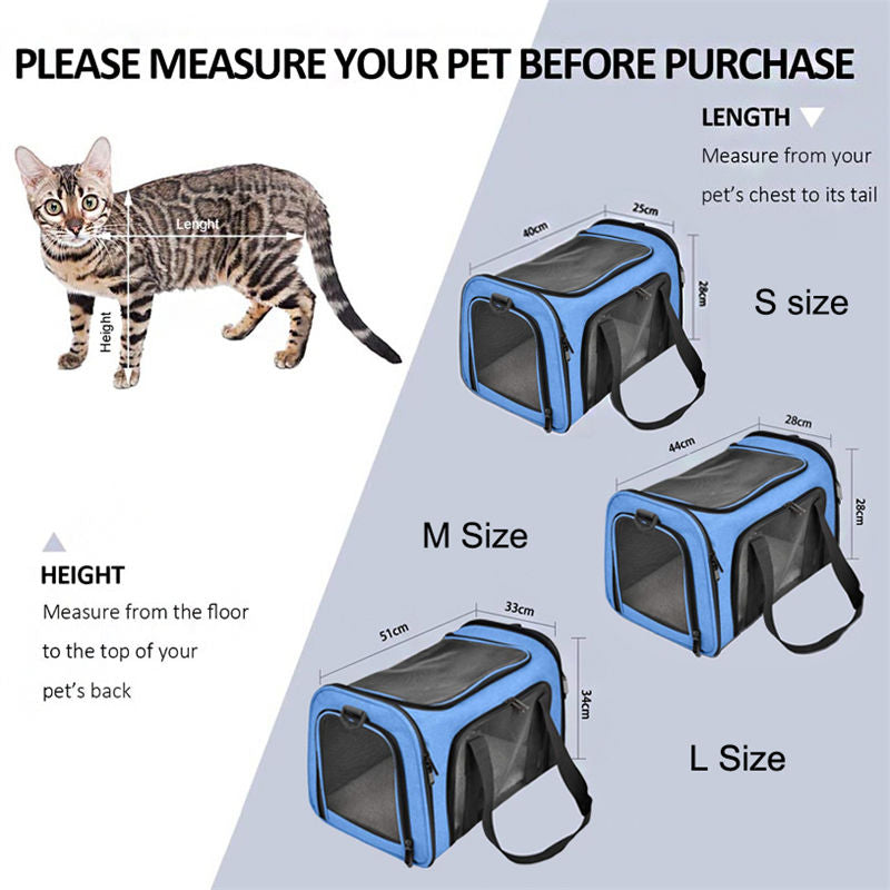 Pet Travel Bag for Small Medium Cats Dogs Puppies Soft Sided Collapsible Puppy Carrier-Blue