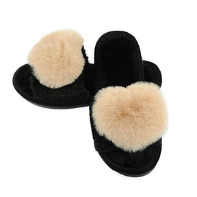 Womens Fuzzy Slippers Open Toe Cozy Memory Foam Sandals-Love Beige