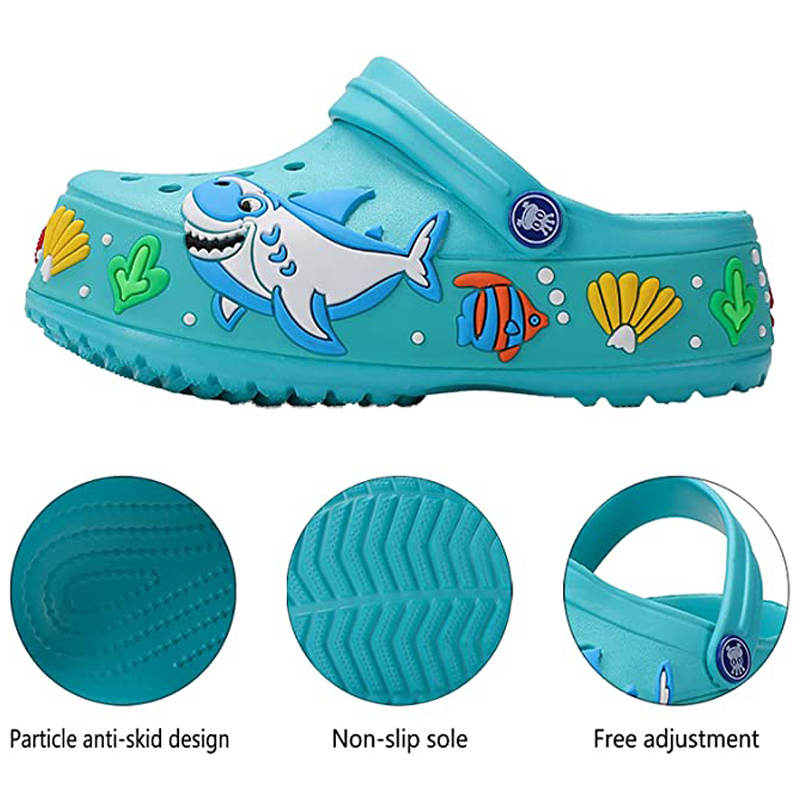 Girls Boys Lightweight Cartoon Shark Non-slip Sandals Beach Pool Shower Slippers-Purple