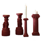 4 Pcs Retro Candle Holder Nordic Roman Column Aroma Candle Base for Festival Home Decor Ornament-WineRed