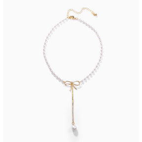 Retro Durable Pearl Necklace with Bow Pendant