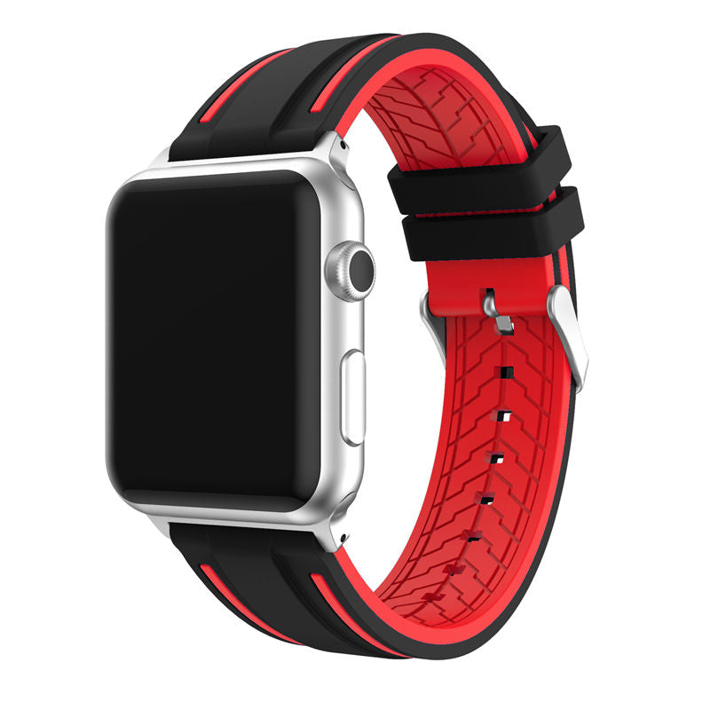 Rubber Sport Watch Bands for iWatch Series 6/SE/5/4/3/2/1 Bicolor Strap-BlackRed