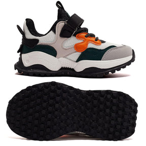 Boys Sneakers Breathable Mesh Lightweight Velcro Athletic Shoes-Beige Black