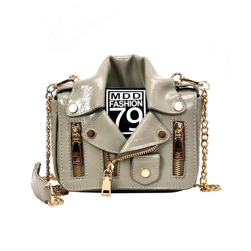 Women Motorcycle Jacket Crossbody Bag Punk Style Lapel Collar Satchel Bag-Green