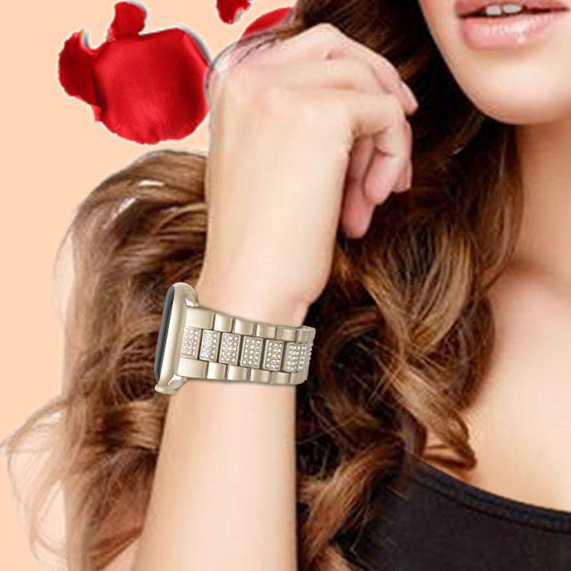 SZZ Bling Watch Band Business Stainless Steel Wristbands for Apple IWatch Series SE/1/2/3/4/5/6 For Women-Champagne Gold