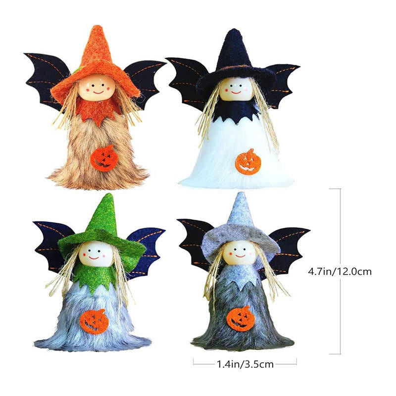 4Pcs Halloween Witch Hanging Decorations with Bat Wings