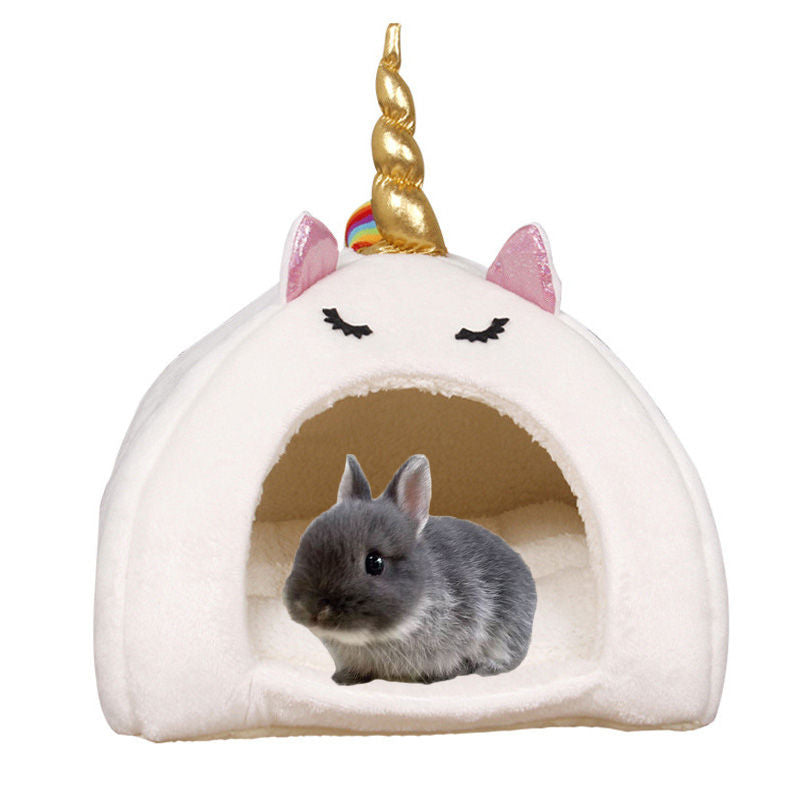 Unicorn Pet House Hideout Guienne Pig Soft Bed-White