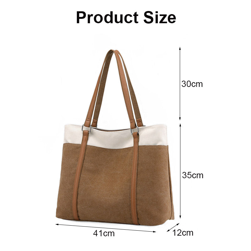 Womens Canvas Shoulder Bag Simple High Capacity Totes for Work Travel-Brown