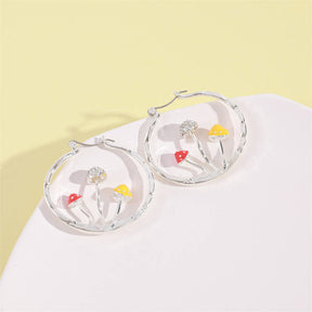 Cute Mushroom Earrings Chunky Silver Hoop Jewellery