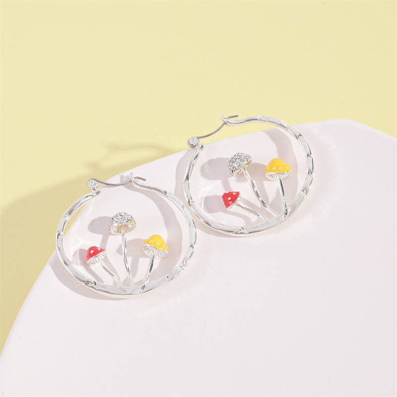 Cute Mushroom Earrings Chunky Silver Hoop Jewellery