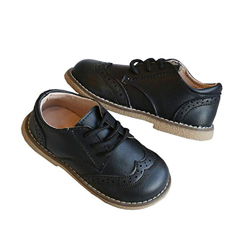 Toddler British Style Comfortable Loafers Flats Classic Lace-up Shoes for Boys Girls-Black