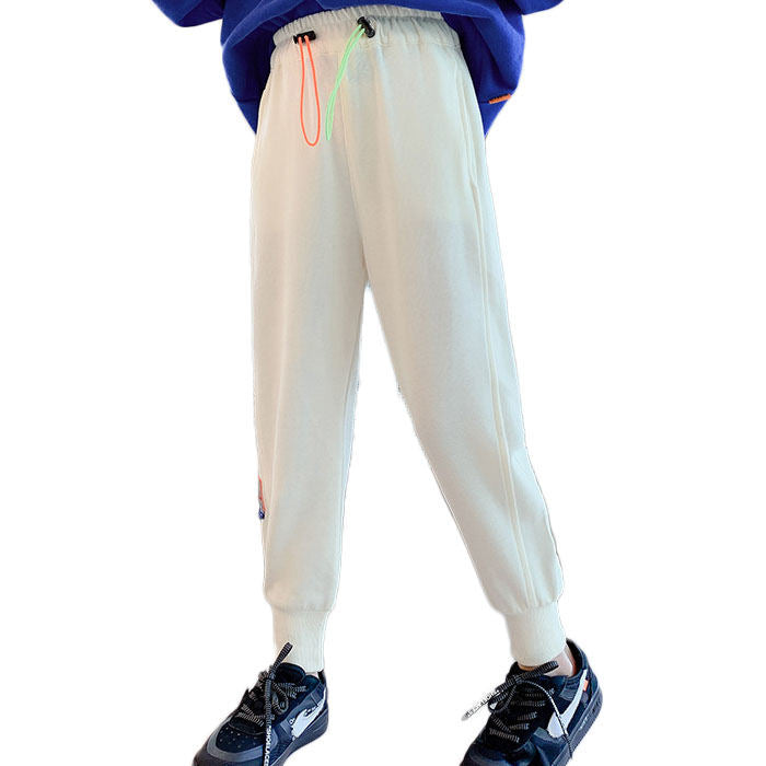 Girls Joggers Long Pants Pockets Outdoor Casual Trousers with Two-color Drawstring-Apricot