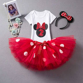 2 Years Old Baby Girls Mickey Birthday Outfits Tutu Skirt and T-Shirt-176Red