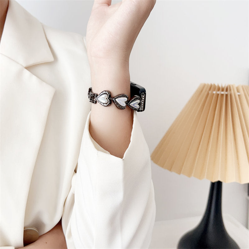 Luxury Metal Watch Strap Cute Heart-Shaped Bracelet for Huawei 8-Black