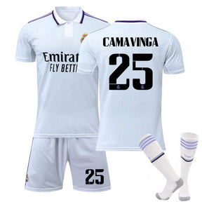 Real Madrid Home Jersey 2022-23 CAMAVINGA #25 Soccer Jersey Kids Adult 3-Pieces Jersey Kits