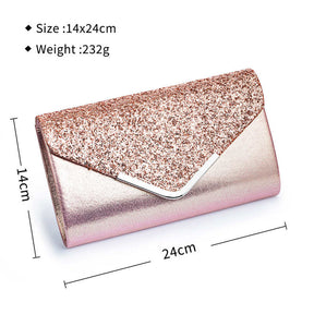 Women Evening Envelope Clutch Prom Sequin Shoulder Cross Body Bag-Pink