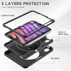 SpiderA iPad Case For iPad Mini 6 Heavy Duty Shockproof Rugged Protective Case With Holder-Black