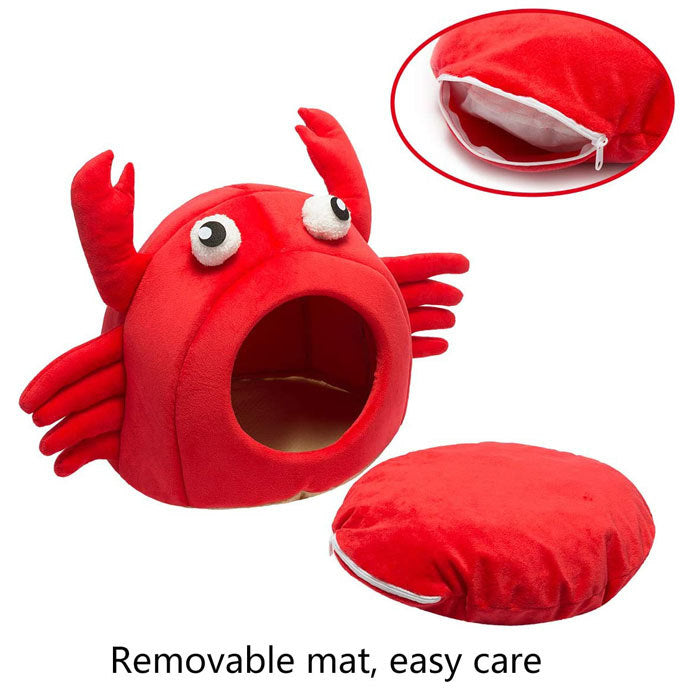 Self-Warming Crab Pet House Bed 2 In 1 Foldable Cushion Mat for Dogs And Cats-Red