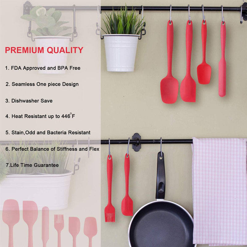 6Pcs Food Silicone Spatula Set High Heat Resistant Spatulas-Red