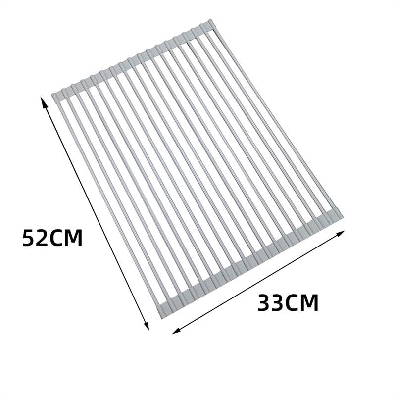 Over The Sink Multipurpose Roll-Up Dish Drying Rack 52*33CM-Gray