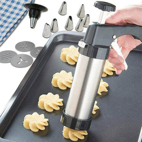 Stainless Steel Cookie Press Gun with 8 Discs Molds and Icing Nozzles Tips