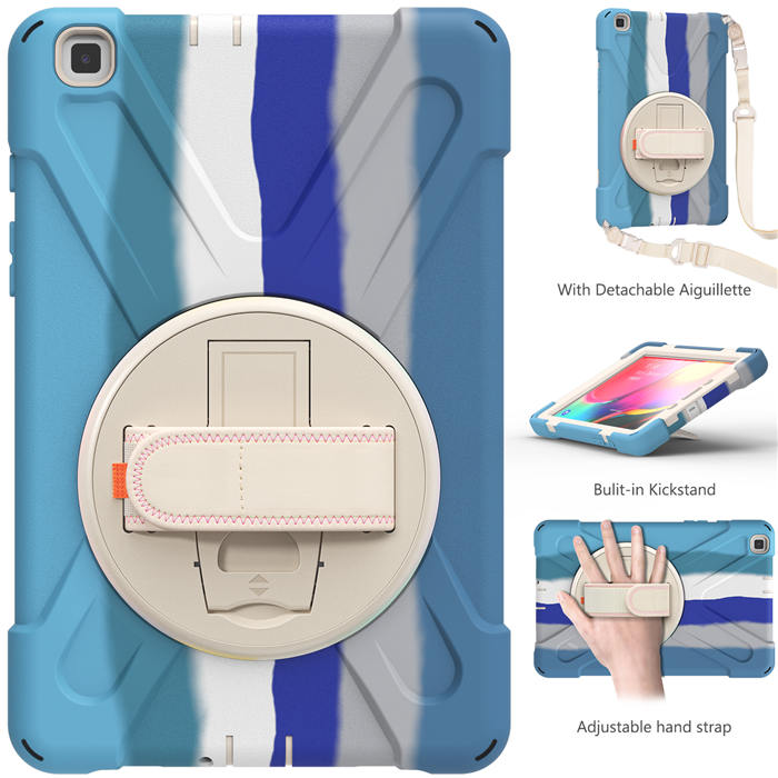 Samsung Tablet Case With Pencil Stand+Rotating Stand+Shoulder Strap For Tab A 8 T290/T295-Blue