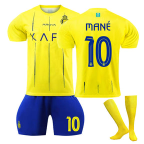 Al-Nassr FC Home Jersey MANE #10 Soccer Jersey Kids Adult 3-Pieces Jersey Kits