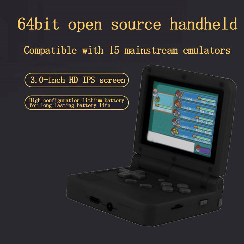 64Bit 3.0 in IPS Retro Flip Handheld Game Console Built in 1000+ Games-Black