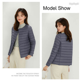 Womens Down Jacket Packable Lightweight Two Wear Waterproof Coat-DarkBlue