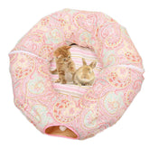 Cat Tunnel Soft Bed with Central Mat Foldable Toy-Pink