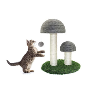 Cat Scratching Post Mushroom Durable Sisal Board with Dangling Ball-Gray