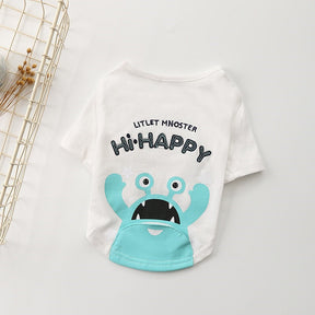 Pet Shirts Funny Monster Printed Breathable Sweatshirts for Dog Cat-White