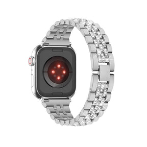 Metal Watchband with Rhinestone Adjustable for iWatch Series SE 7 6 5 4 3 2 1-Silver