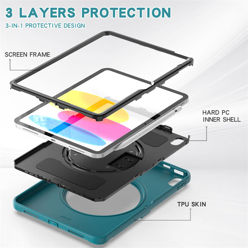 Tablet Case For iPad 10th with 360¡ã Kickstand/Hand Strap Shockproof-Blue1